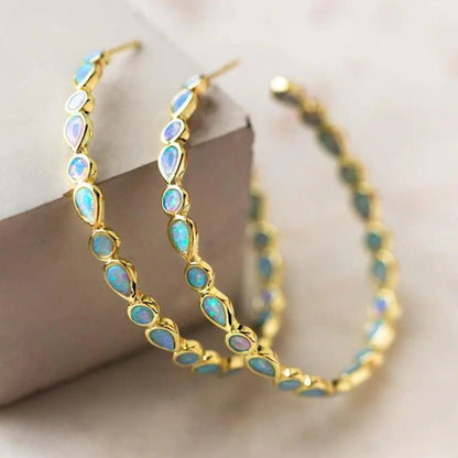 Vintage Blue Opal Gold Earrings  | Gold 18k