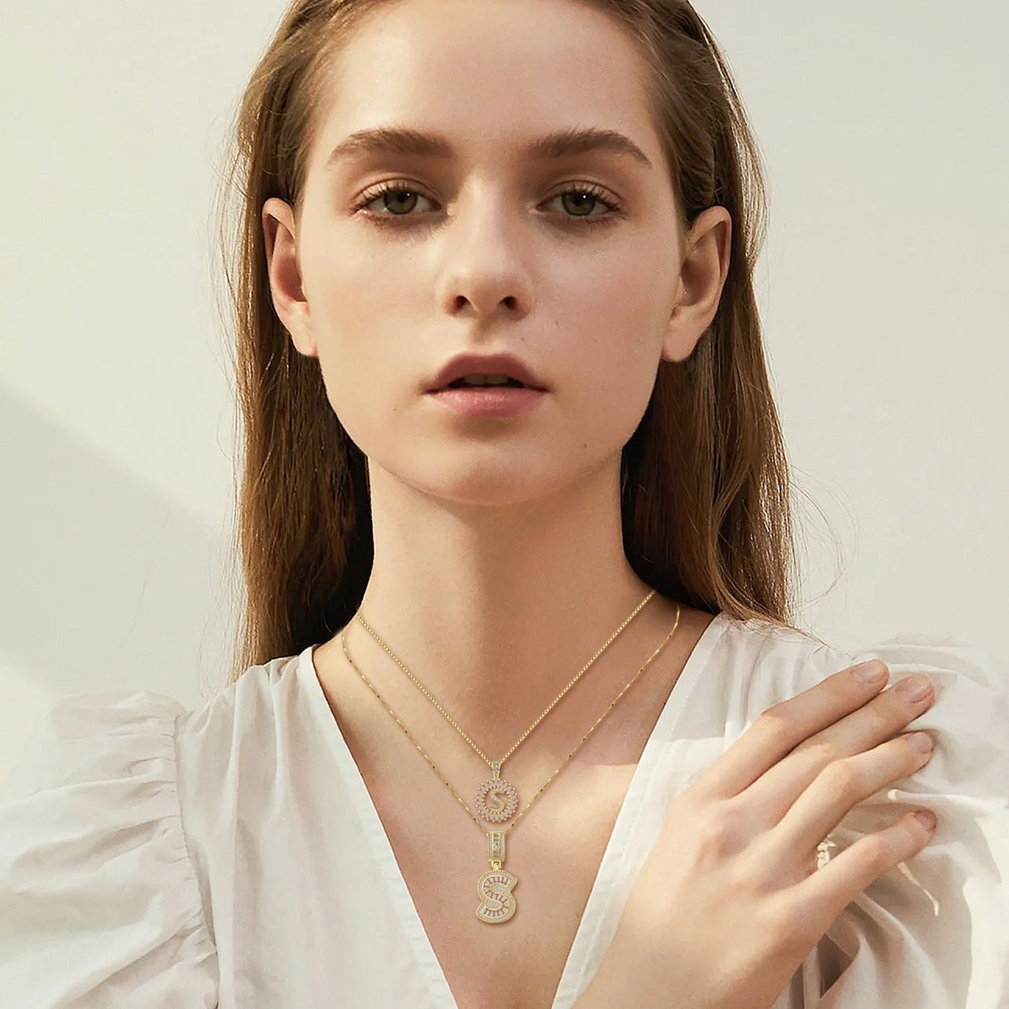 Moissanite letter initial necklace set | Gold 18k