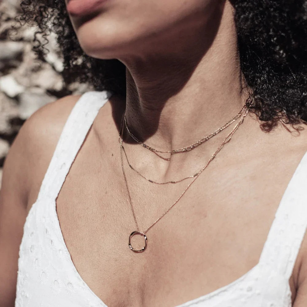 Open Circle Three Row Necklace | Gold 18k