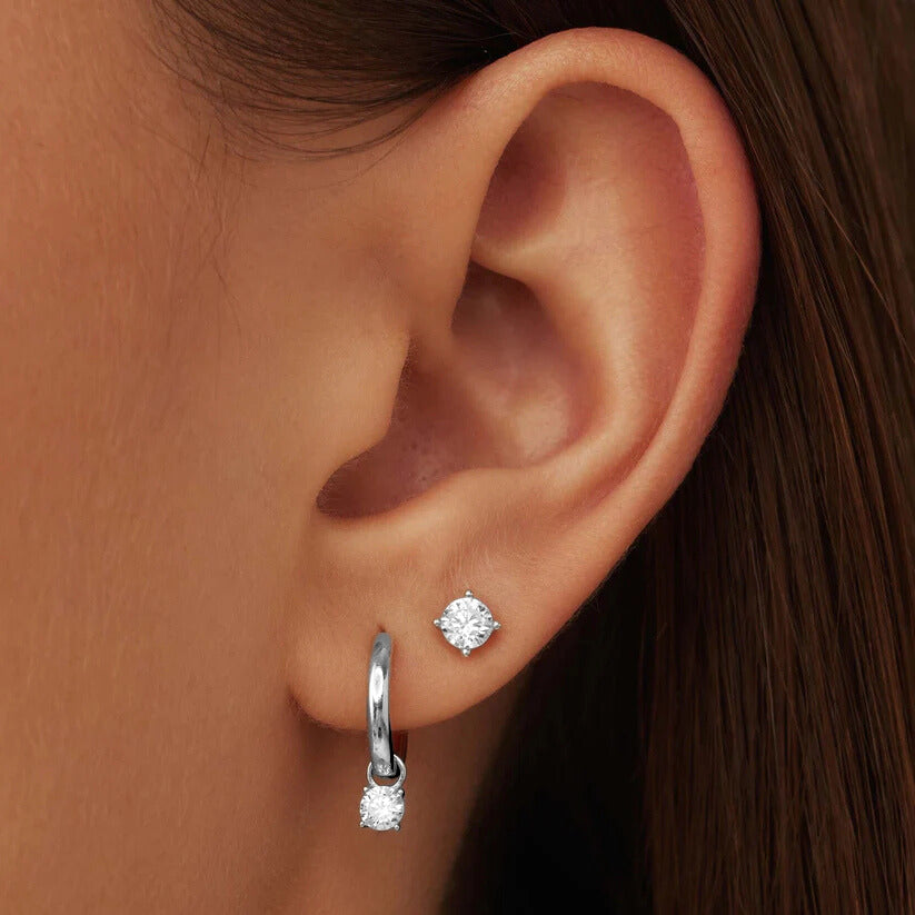 Larmes de Lune Stone Stud Earrings | White Gold
