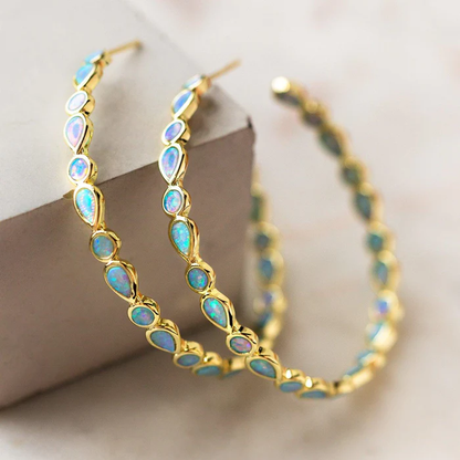 Vintage Golden Circle Opal Earrings | Gold 18k
