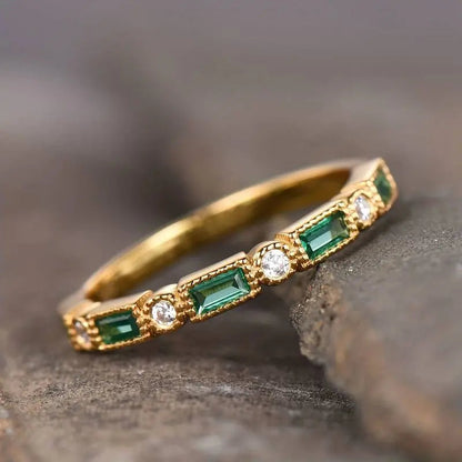 Vintage Green Zirconia Gold Ring  | Gold 18k