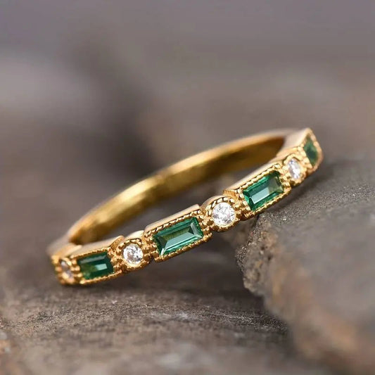 Vintage Green Zirconia Gold Ring  | Gold 18k