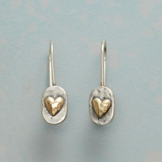 Vintage Gold Inlaid Heart Earrings | Gold 18k