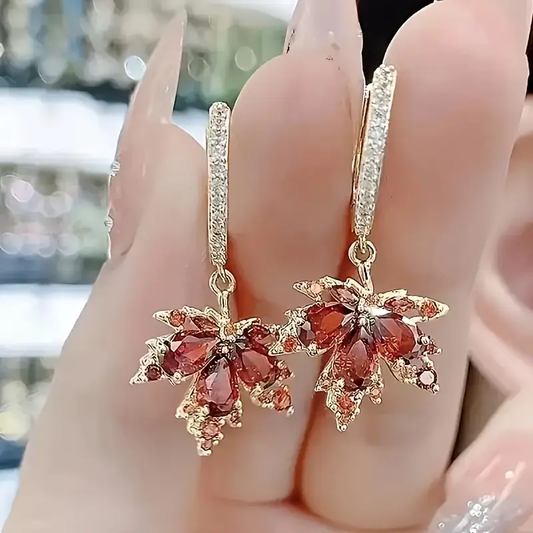 Zirconia Leaf Gold Earrings | Gold 18k