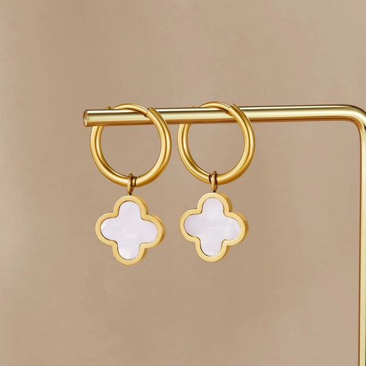 White Clover Hoop Earrings